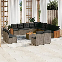 vidaXL Salon de jardin avec coussins 14 pcs gris résine tressée