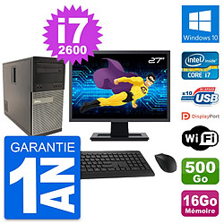 PC Tour Dell 790 MT Ecran 27" Core i7-2600 RAM 16Go Disque 500Go Windows 10 Wifi - Occasion