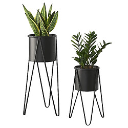 Set de 2 Supports de Plante Hedera Métal Tailles Différentes Noir [en.casa]