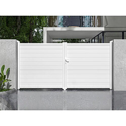 Vente-Unique Portail électrique battant aluminium plein L355 x H181 cm blanc - NAZARIO 