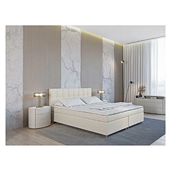 Acheter Vente-Unique Ensemble complet boxspring tête de lit capitonnée + sommiers + matelas + surmatelas - 160 x 200 cm - Tissu - Ivoire - SIERO de YSMÉE