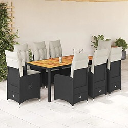 vidaXL Ensemble de bistro de jardin 9 pcs coussins noir poly rotin