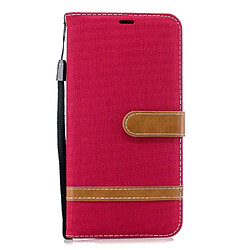 Etui en PU tissu jean bicolore rouge pour votre Samsung Galaxy J6 Plus/J6 Prime