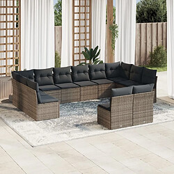 Maison Chic Salon de jardin avec coussins 12 pcs | Ensemble de Table et chaises | Mobilier d'Extérieur gris résine tressée -GKD98224