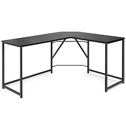 Helloshop26 Bureau d'angle en forme L 148 x 120 cm poste de travail avec cadre en métal renforcé pour bureau à domicile style modern noir 20_0005649