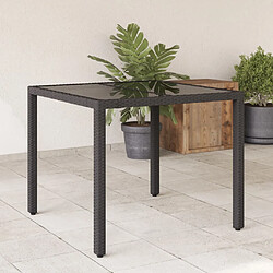 vidaXL Table de jardin dessus en verre Noir 90x90x75 cm Résine tressée