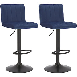 Decoshop26 Lot de 2 tabourets de bar pivotant hauteur réglable assise surpiqué en velours bleu et métal noir 10_0004224