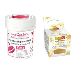 Scrapcooking Colorant alimentaire Rose + paillettes dorées