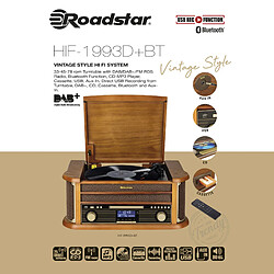 Roadstar ROAHIF1993DBT HiFi rétro Bois avec Tourne-disques (Bluetooth, FM, CD) Couleur Bois