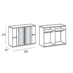 Acheter Inside 75 Armoire IDAHO 4 portes 2 miroirs 225 cm graphite / chêne silver