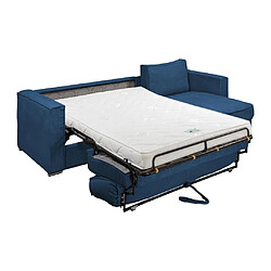 Avis Vente-Unique Canapé d'angle convertible express et réversible en velours côtelé bleu nuit - Couchage 140 cm - Matelas 14 cm LORETO