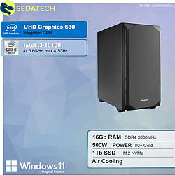 Sedatech PC de bureau Silent • Intel i3-10100 • 16Go RAM • 1To SSD M.2 • Windows 11