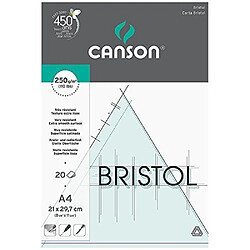 Canson Arts graphiques Bloc papier Bristol 20 feuilles 250g A4 21 x 29,7 cm Extra Blanc