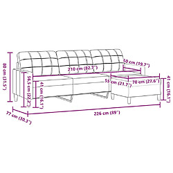 vidaXL Canapé à 3 places avec repose-pieds Crème 210 cm Tissu pas cher