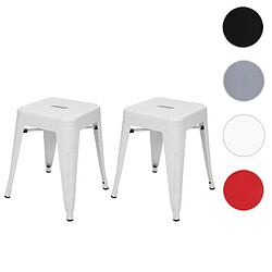 Mendler 2x tabouret HWC-A73, métal, style industriel, empilable ~ blanc