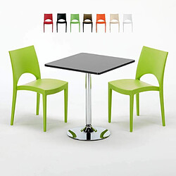 Grand Soleil Table Noir et 2 Chaises Colorées Polypro