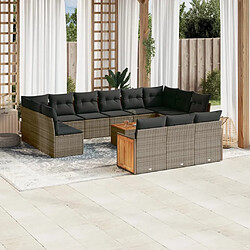 Maison Chic Salon de jardin avec coussins 14 pcs, Ensemble Tables et chaises de jardin, gris résine tressée -GKD790725