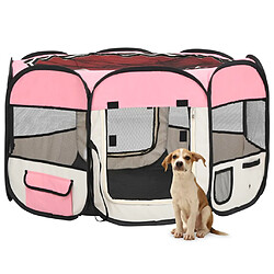 vidaXL Parc pliable pour chien avec sac de transport Rose 110x110x58cm