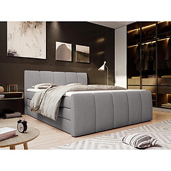 Vente-Unique Ensemble complet boxspring tête de lit capitonnée + sommiers coffre + matelas + surmatelas - 160 x 200 cm - Tissu - Gris clair - VERONE de PALACIO