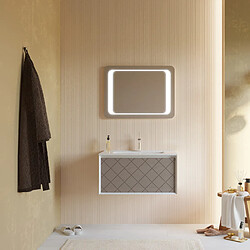 Kiamami Valentina MEUBLE DE SALLE DE BAIN 80CM GRIS CLAIR AVEC LAVABO EN CÉRAMIQUE, MIROIR 80X60 | MIAMI