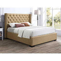 Vente-Unique Lit coffre 160 x 200 cm avec tête de lit capitonnée - Tissu - Beige + Matelas - MASSIMO