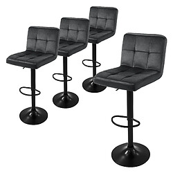 ML-Design Lot de 4 tabourets de bar rembourrées en velours gris chaise réglable en hauteur 