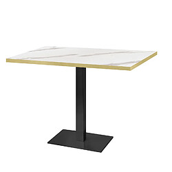 Restootab Table 120x70cm - modèle Round blanc marbre blanc chants laiton