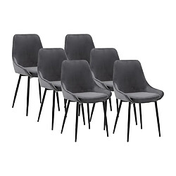 Vente-Unique Lot de 6 chaises - Velours et métal noir - Anthracite - MASURIE