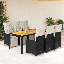 vidaXL Ensemble de bistro de jardin 7 pcs coussins noir poly rotin