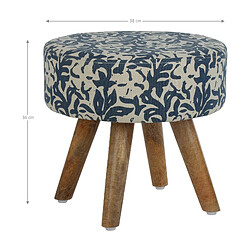 WOMO-DESIGN Tabouret d'entrée en bois rond siége ottoman rembourré coussin d'assise bleu pas cher