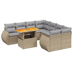 vidaXL Salon de jardin avec coussins 9 pcs beige résine tressée