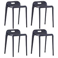 vidaXL Tabourets empilables lot de 4 noir plastique 