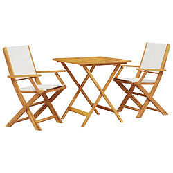 vidaXL Ensemble de bistro 3 pcs blanc crème tissu et bois massif