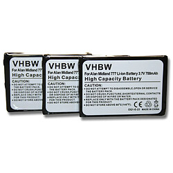 Vhbw Set de 3 batteries 700mAh pour téléphone fixe sans fil Alan 777, Midland 777, PMR446, PMR446+ remplace FB-777 