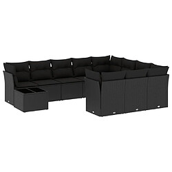 vidaXL Salon de jardin 11 pcs avec coussins noir résine tressée