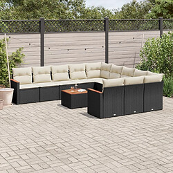 vidaXL Salon de jardin 12 pcs avec coussins noir résine tressée 