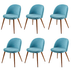 Decoshop26 Lot de 6 chaises de salle à manger tissu velours bleu en bois style rétro 04_0000804 