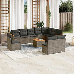 Maison Chic Salon de jardin 11 pcs avec coussins, Ensemble Tables et chaises d'extérieur gris résine tressée -GKD279190