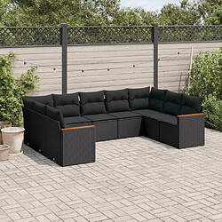 Maison Chic Ensemble Tables et chaises d'extérieur 9 pcs avec coussins,Salon de jardin noir résine tressée -GKD167343