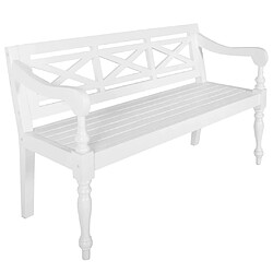 vidaXL Banc Batavia 123 cm Bois d'acajou massif Blanc