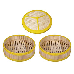 Bord Plastique Bambou Boulettes Brioches Panier Vapeur Couvercle Mat 30cm 2 Cuiseur Vapeur + Couvercle