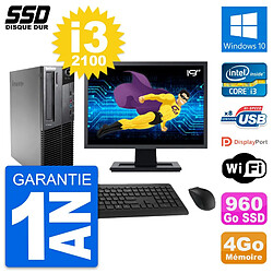 PC Lenovo M82 SFF Ecran 19" Intel Core i3-2100 RAM 4Go SSD 960Go Windows 10 Wifi · Occasion 