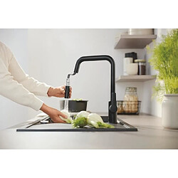 Robinet de cuisine - Mitigeur monocommande évier - Noir Mat - Bec haut en U - Douchette extractible - GROHE Start - 306312430