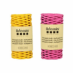 Artemio 2 bobines fil kraft fuschia/jaune 2mm x 25 m 