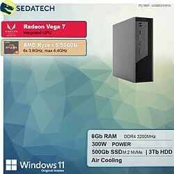 Sedatech Mini-PC Evo • AMD Ryzen 5 5600G • Radeon Vega • 8Go RAM • 500Go SSD M.2 • 3To HDD • DVD-RW • Windows 11