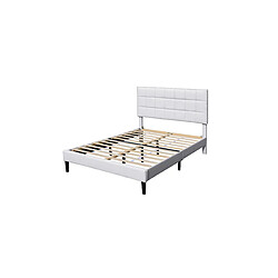 Literie Julien Lit riley pour matelas 140x200-Sommier+Tête de Lit Capitonnee Couleur BLANC+Pieds en 16cm pour matelas-2x13Lattes