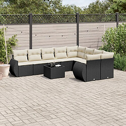 vidaXL Salon de jardin 10 pcs avec coussins noir résine tressée 