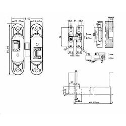 Secury-T Charnière invisible droite zamac satiné réglable 3 dimensions 95X23/6