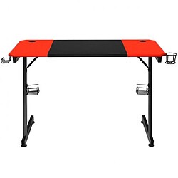 Helloshop26 Bureau gaming surface en fibre de carbone 120 x 60 x 76 cm avec porte-gobelet crochet pour ecouteurs et supports audio noir et rouge 20_0008009