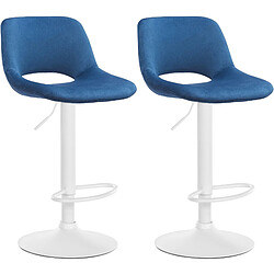 Decoshop26 Tabourets de bar chaises haute x2 avec repose-pieds en velours bleu piètement métallique blanc 10_0004087 